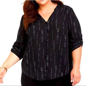 Torrid Top Harper Arrow Button Front Georgette Blouse